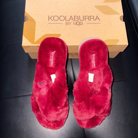 UGG Shoes - Uggs Koolaburra fuzzy fur red slipper sandals new in box size 9
